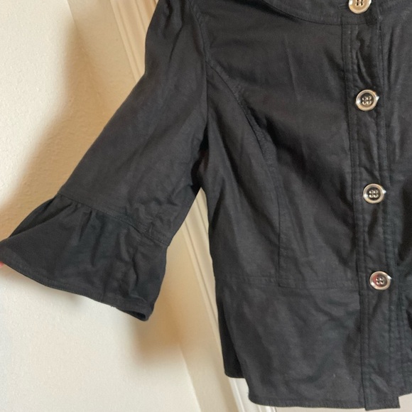 Sandro Sportswear Linen Blend Black Bell Sleeve Button Up Peplum size large - Picture 4 of 7